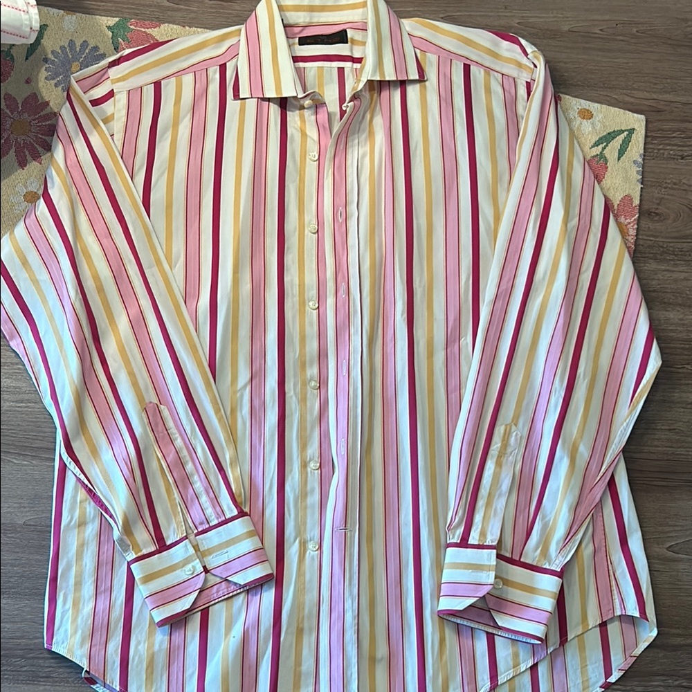 Etro Pink and Yellow Dress Shirt with Classic Design